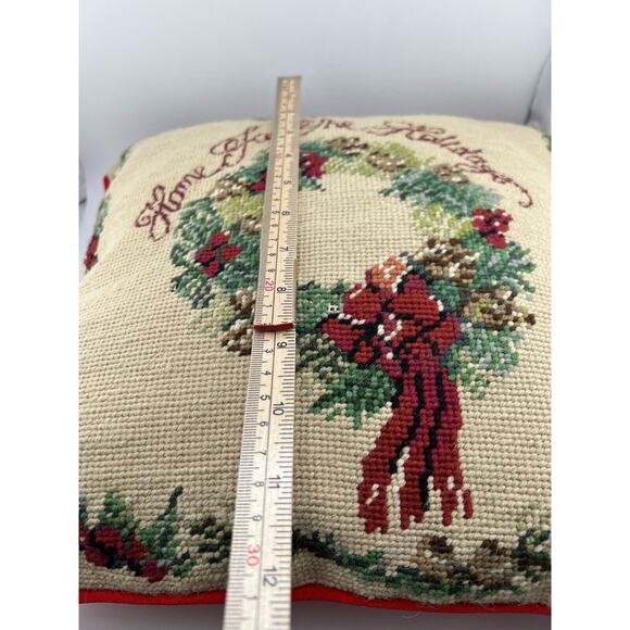 Vintage Lillian Vernon Home For The Holidays Christmas Wool Needlepoint Pillow - Picture 4 of 7